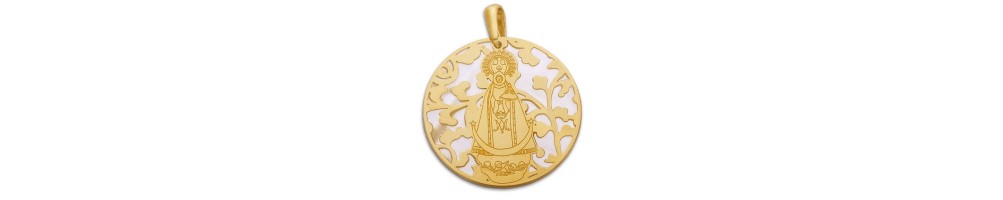 Medalla Virgen Llanos nácar y plata chapada en oro 40mm