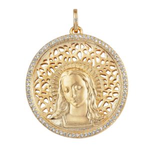 Medalla de la Virgen Maria en plata de ley y circonitas