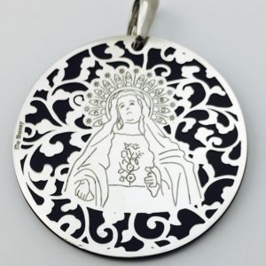 Medalla Virgen de la Amargura (Paso Blanco de Lorca) plata de ley y ónix® 40mm