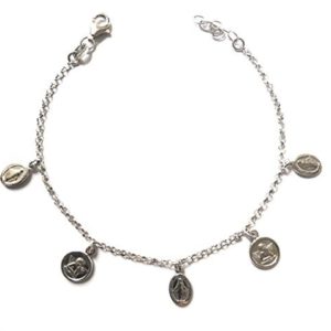 Pulsera Virgen Milagrosa en plata de ley medallas 10mm