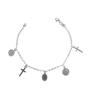 Pulsera Virgen Milagrosa plata de ley medallas y cruces 10mm