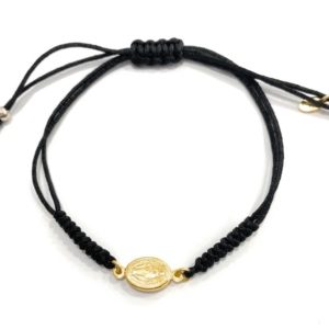 Pulsera Virgen Milagrosa plata de ley y macramé negro 10mm