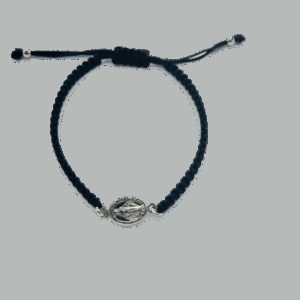 Pulsera Virgen Milagrosa plata de ley y macramé negro 10mm
