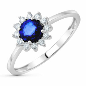 Sortija Oro Blanco Zafiro y Brillantes